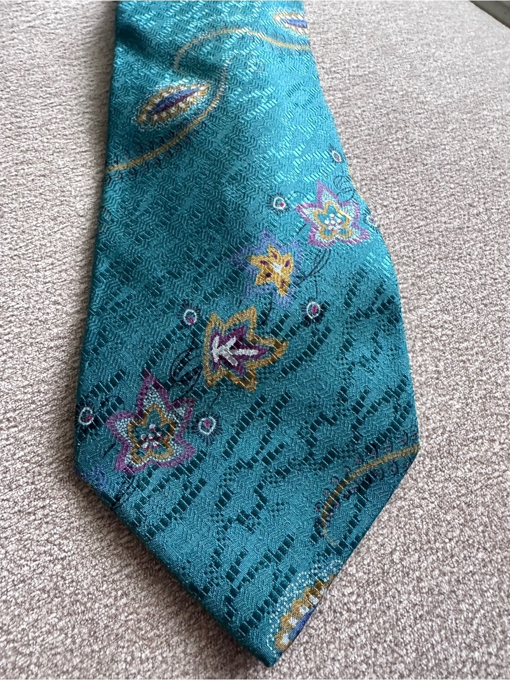 Teal Floral Silk-Blend Men's Tie